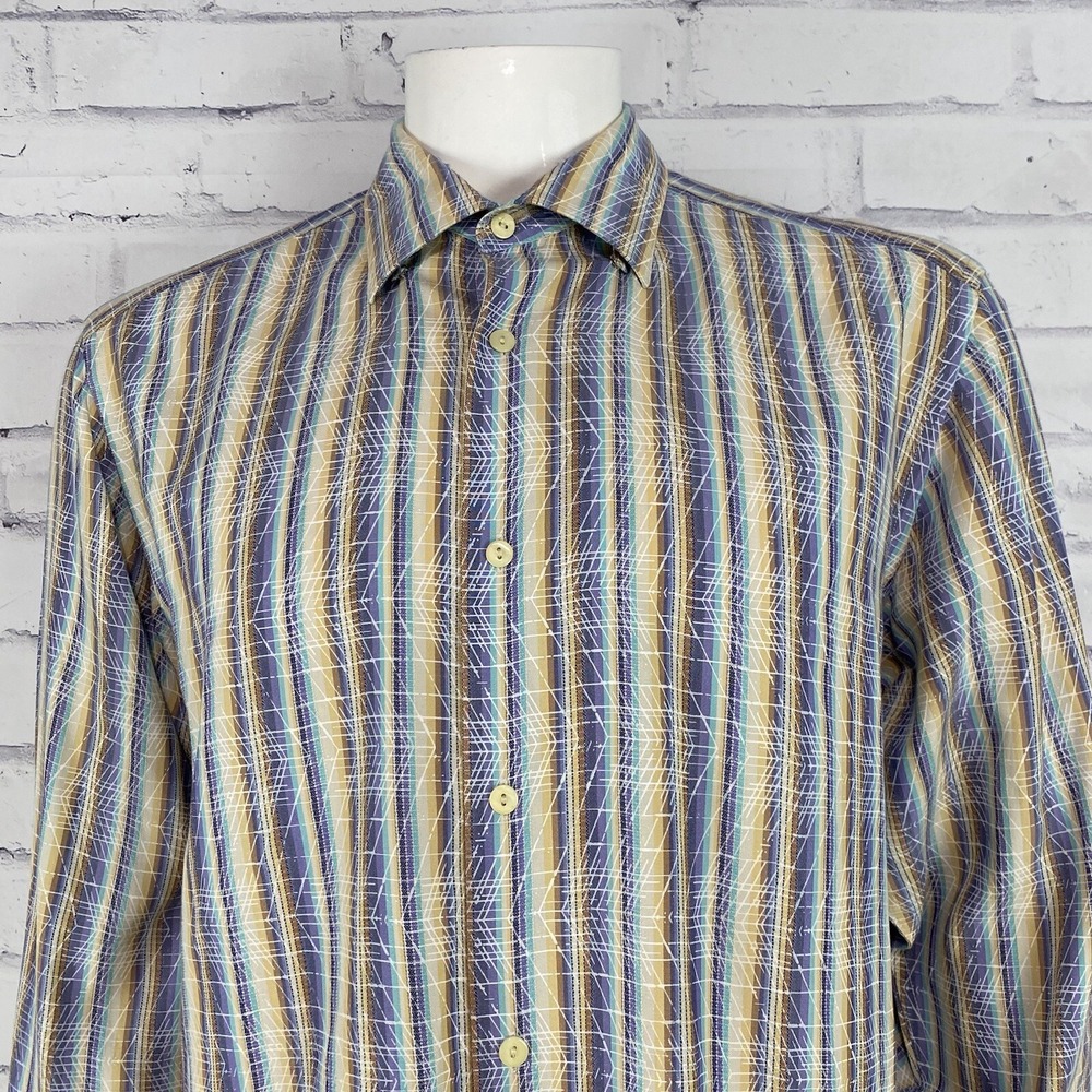 Jhane Barnes Shirt Men's Large Long Sleeve Button Up Silk Rayon Blend Abstract